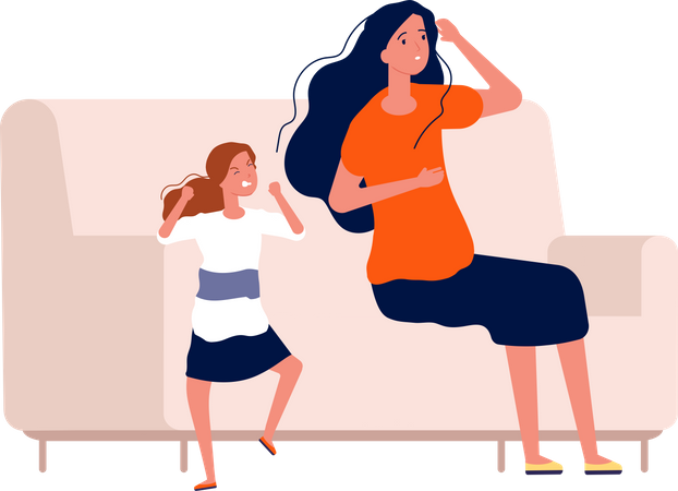 Mother tired of daughter  Illustration