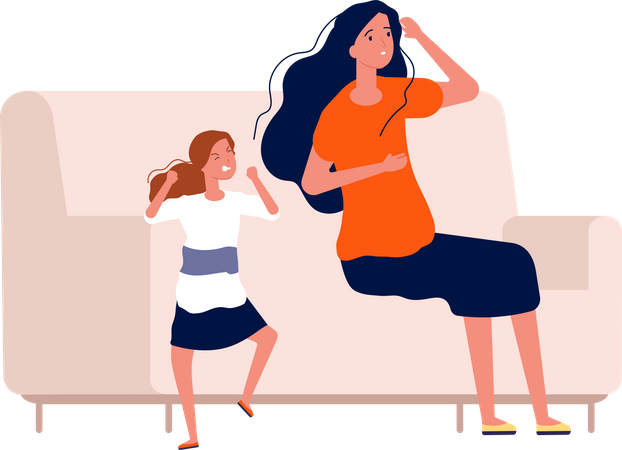 Mother tired of daughter  Illustration