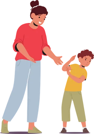Mother Character Trying Interact With Her Autistic Son In Vain Child Exhibiting Signs Of Autism Avoid Close Contact Kid Needs For Respect Her Sensory Sensitivities Cartoon Vector Illustration Illustration