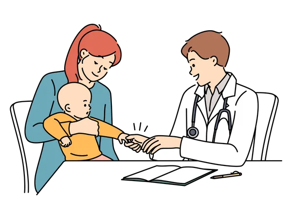 Mother visiting pediatrician for baby  Illustration