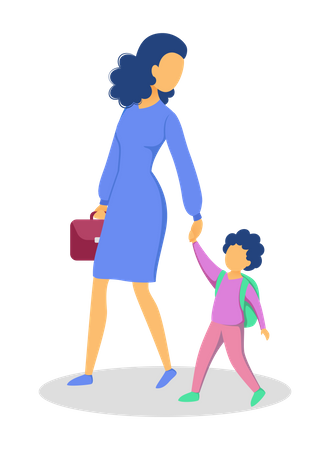 Mother walk kid to school  Illustration
