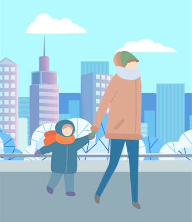 Mother walking with baby during winter  Illustration