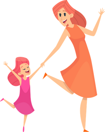 Mother walking with daughter Illustration