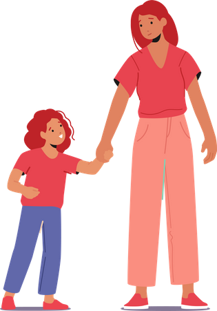 Mother walking with daughter  Illustration