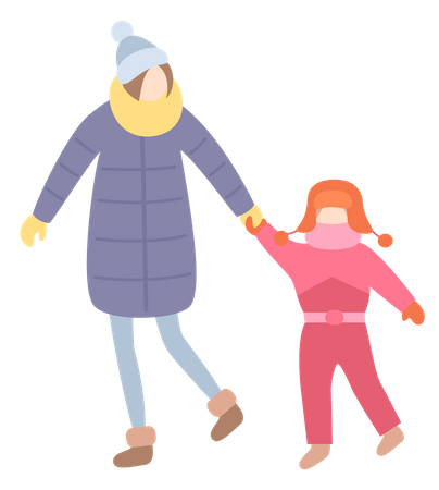Mother walking with her little girl Illustration