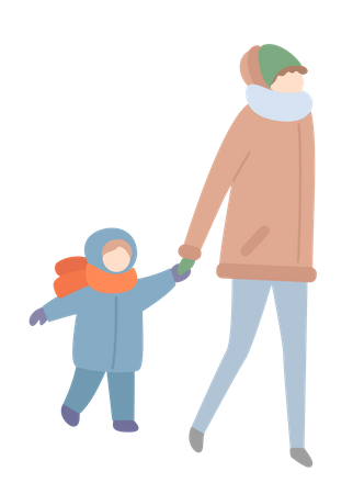 Mother walking with her little girl Illustration