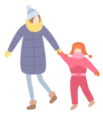 Mother walking with her little girl  Illustration