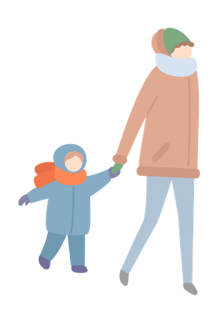 Mother walking with her little girl  Illustration