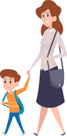 Mother walking with son Illustration