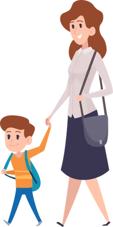 Mother walking with son  Illustration