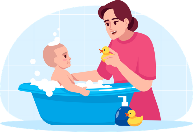 Mother washing baby  イラスト