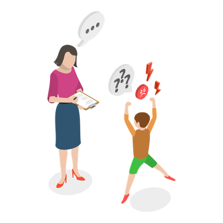 Mother with Attention Deficit Hyperactivity Disorder kid  Illustration