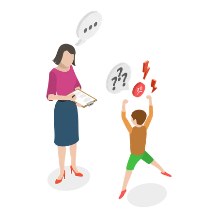 Mother with Attention Deficit Hyperactivity Disorder kid  Illustration