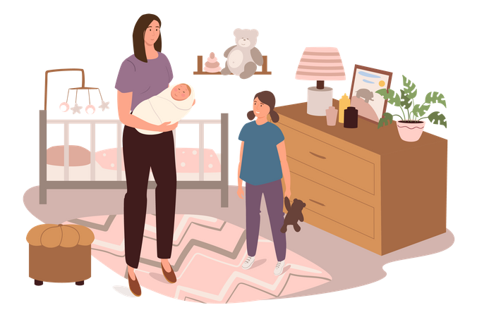 Mother With Baby  Illustration