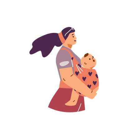 Mother with baby in carrier close up  Illustration