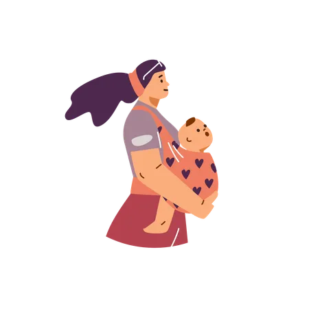 Mother with baby in carrier close up  Illustration