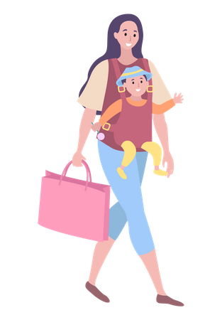 Mother with baby on baby carrier  Illustration
