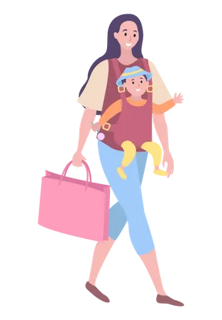 Mother with baby on baby carrier  Illustration