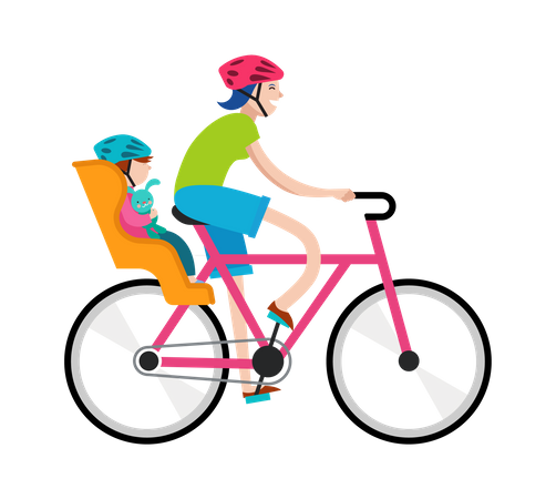 Mother with baby riding on bicycle  Illustration