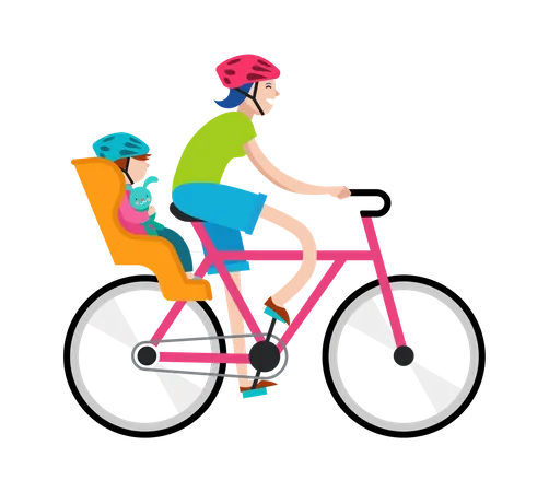 Mother with baby riding on bicycle Illustration