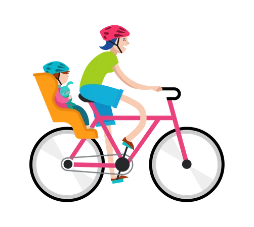 Mother with baby riding on bicycle  Illustration