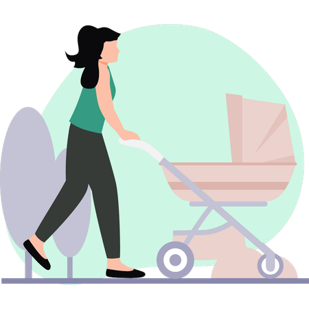 Mother with baby stroller  Illustration
