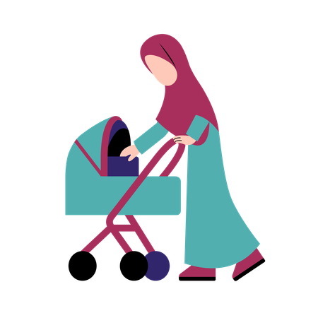 Mother With Baby Stroller  Illustration