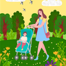 illustration for mother with baby stroller