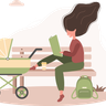 illustrations of mother with baby stroller