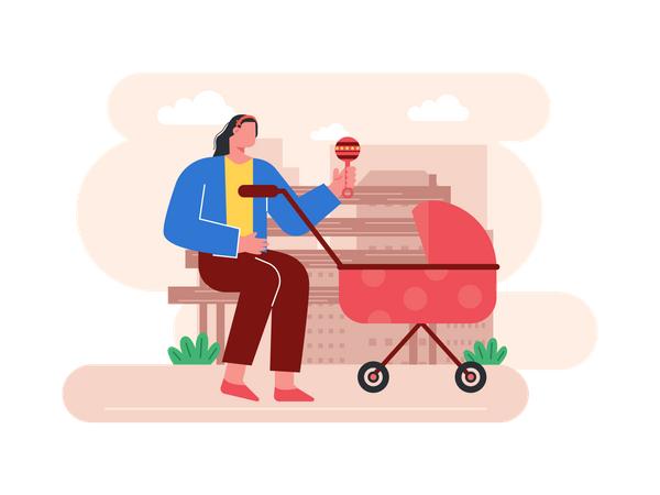 Mother with baby walker  Illustration