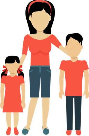 Mother With Children  Illustration