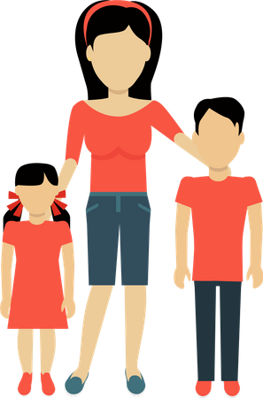 Mother With Children  Illustration