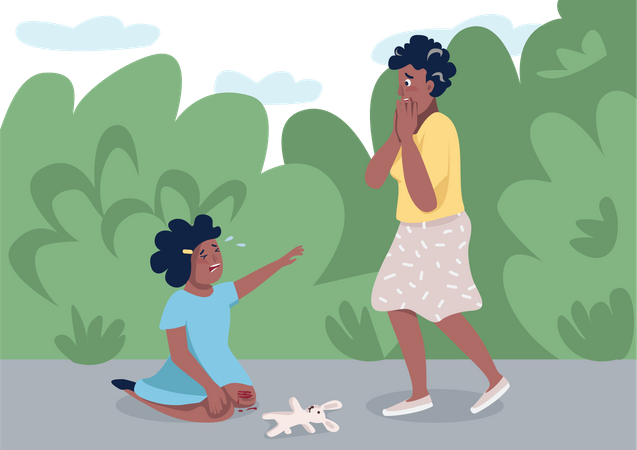 Mother with crying daughter  イラスト