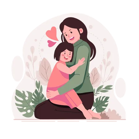 Mother With Daughter Flat Illustration Illustration