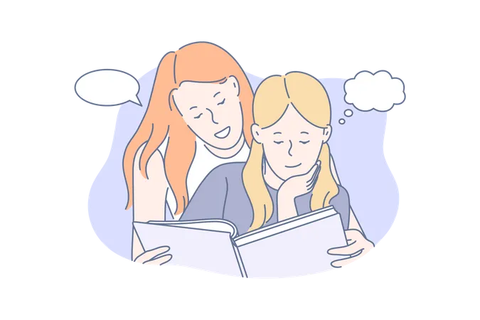 Mother with daughter and reading book  Illustration