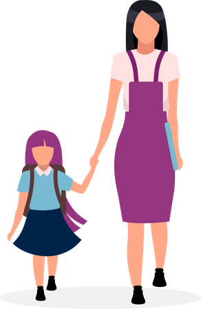 Mother with daughter going to school Illustration
