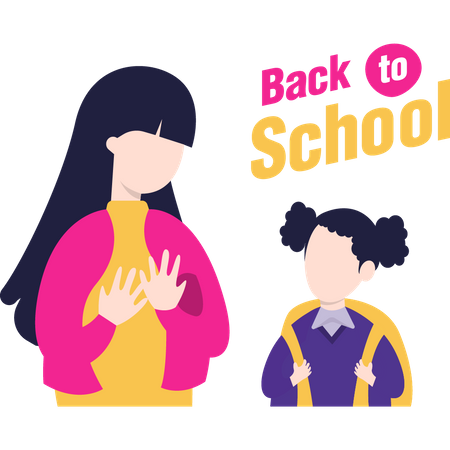 Mother with daughter going to school  Illustration