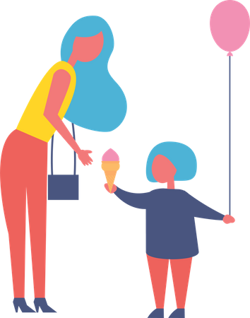 Mother with Daughter in Park Illustration
