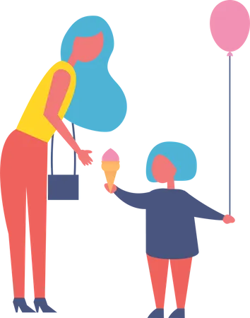 Mother with Daughter in Park Illustration