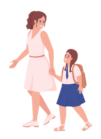 Mother with daughter in school uniform  Illustration