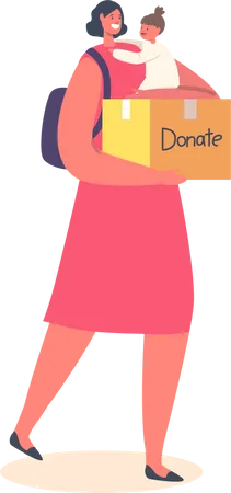 Mother with donation box  Illustration