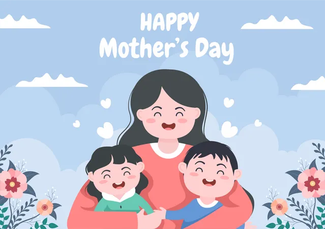 Mother with her kids  Illustration