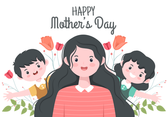 Mother With Kids Illustration
