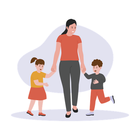 Mother with kids  Illustration