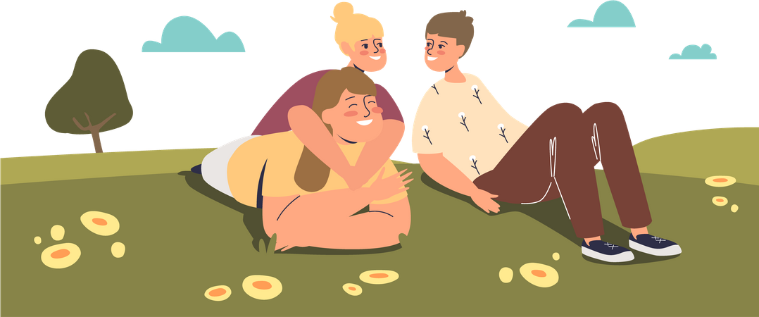 Mother with kids at park Illustration