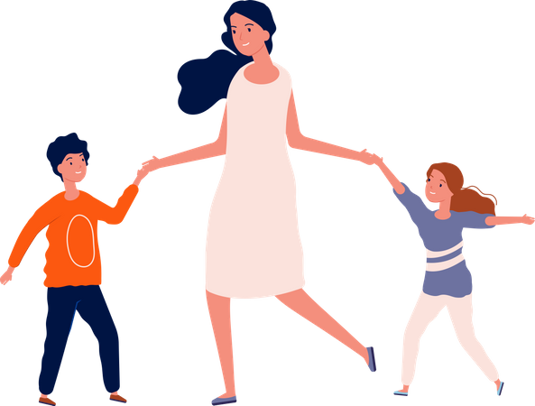 Mother with kids dancing  Illustration