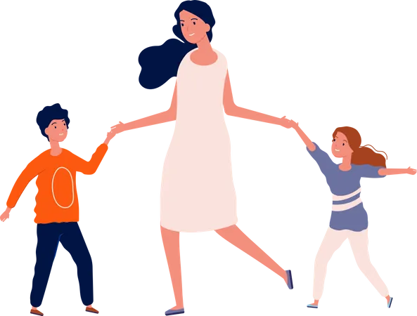 Mother with kids dancing  Illustration