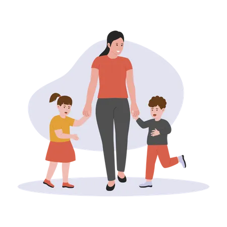 Mother with kids  Illustration