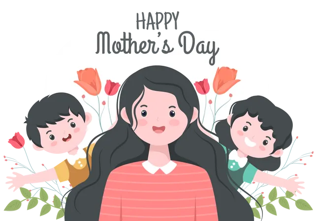 Mother With Kids  Illustration