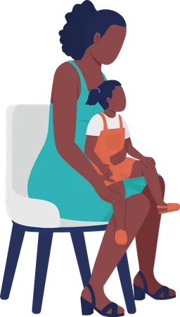 Mother With Little Daughter On Knee Semi Flat Color Vector Characters Full Body People On White Parenting Classes Isolated Modern Cartoon Style Illustration For Graphic Design And Animation Illustration